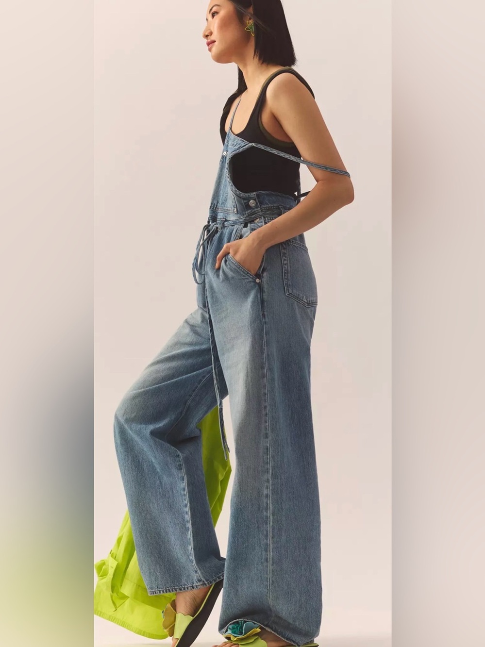 NWOT: Citizens of Humanity Mallory Wide-Leg Denim Overalls in Ecru / Cream, sz S
